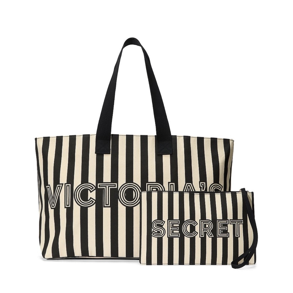 Graphic Stripe Tote & Wristlet Pouch Set